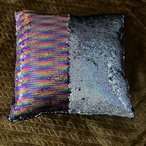 Rainbow and silver sequin pillow